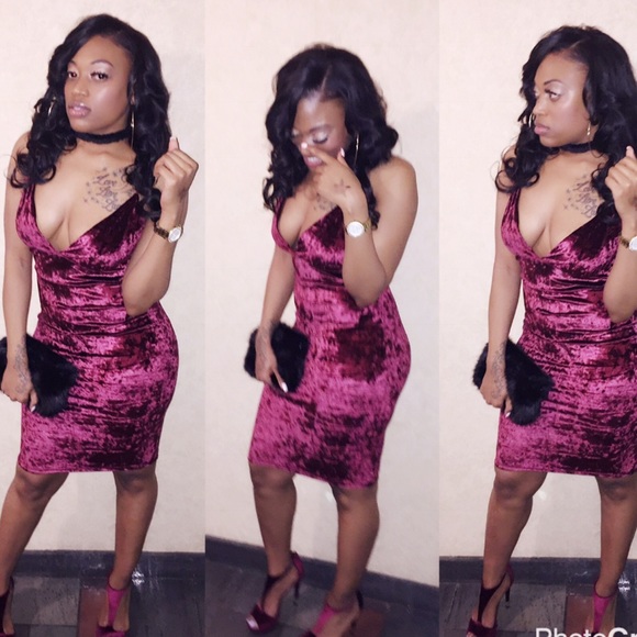 Fashion Nova Dresses & Skirts - Velvet dress, fur choker/ and fur clutch to match